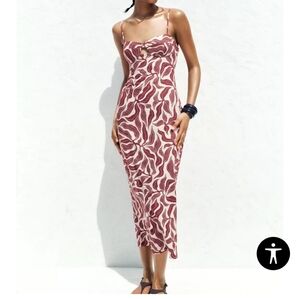 Zara Red and Cream Midi Dress